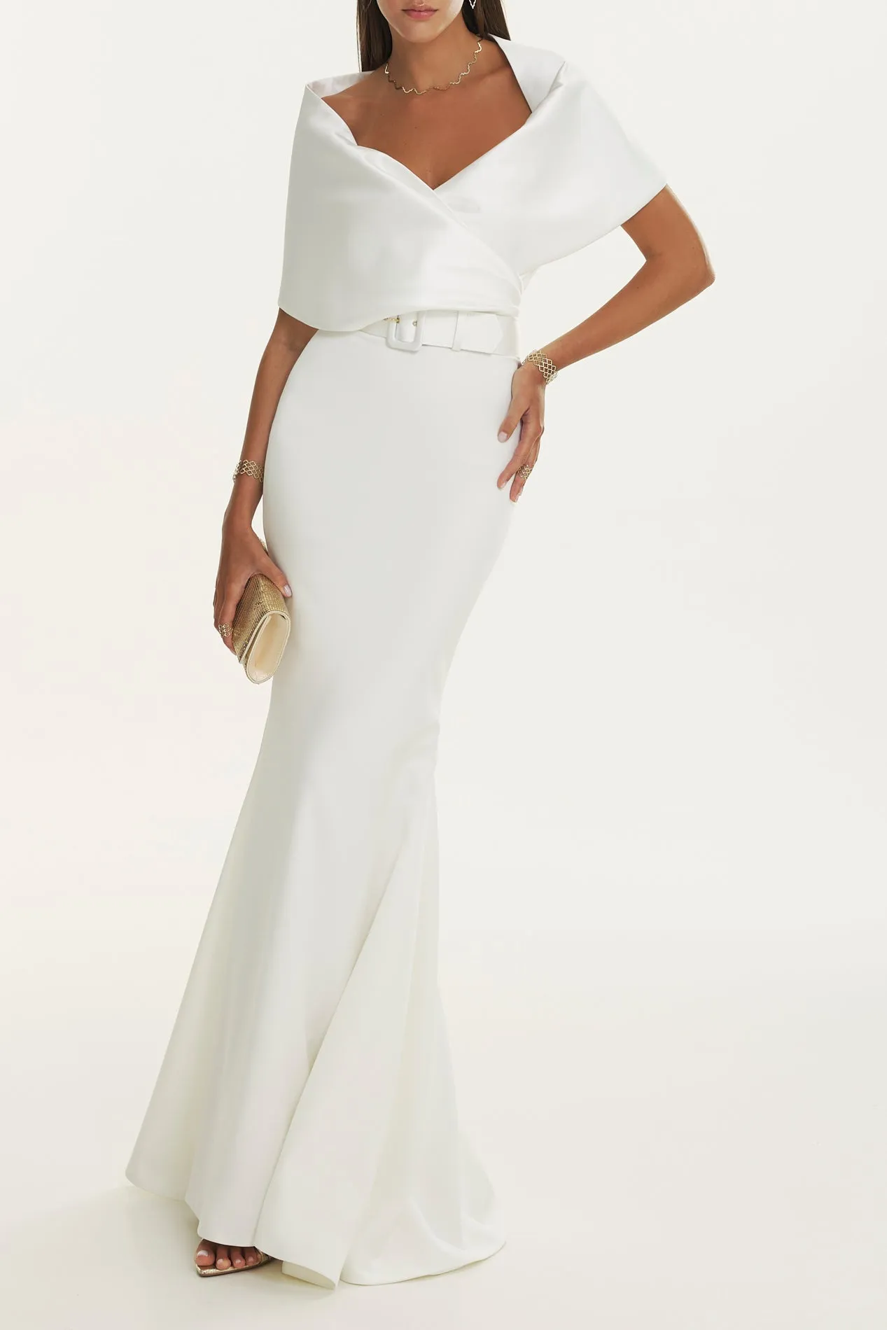 Kavya Ivory Mikado And Crepe Long Dress
