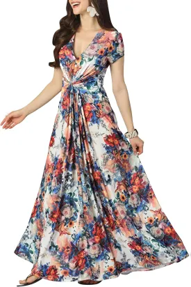 KOH KOH Womens 2025 Long Flowy Cap Sleeve Empire Waist Cocktail Maxi Dress Gown