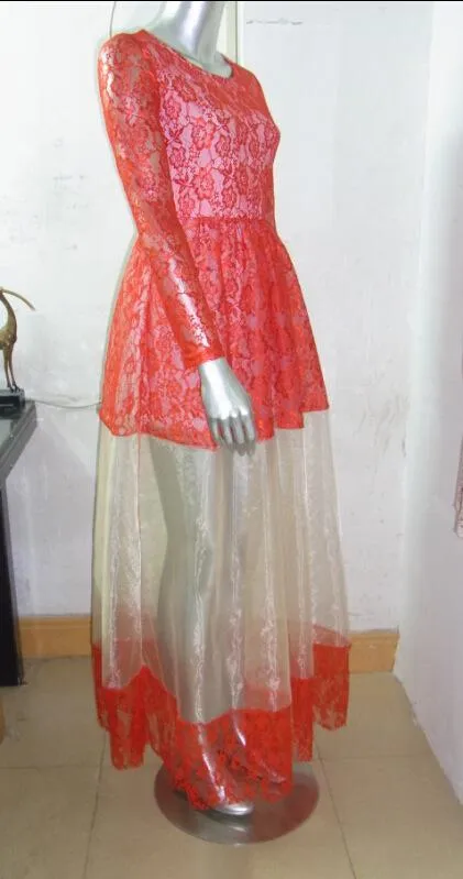 Long Sleeve Lace Evening Gown Maxi Long Dress