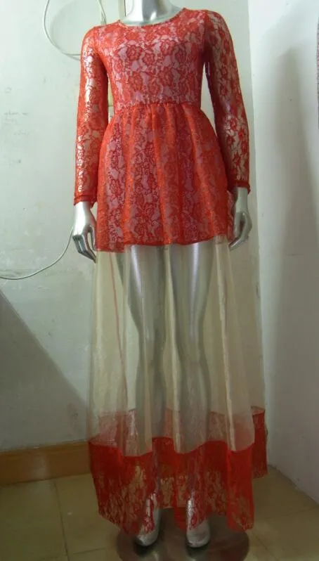 Long Sleeve Lace Evening Gown Maxi Long Dress