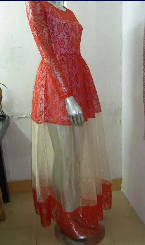 Long Sleeve Lace Evening Gown Maxi Long Dress