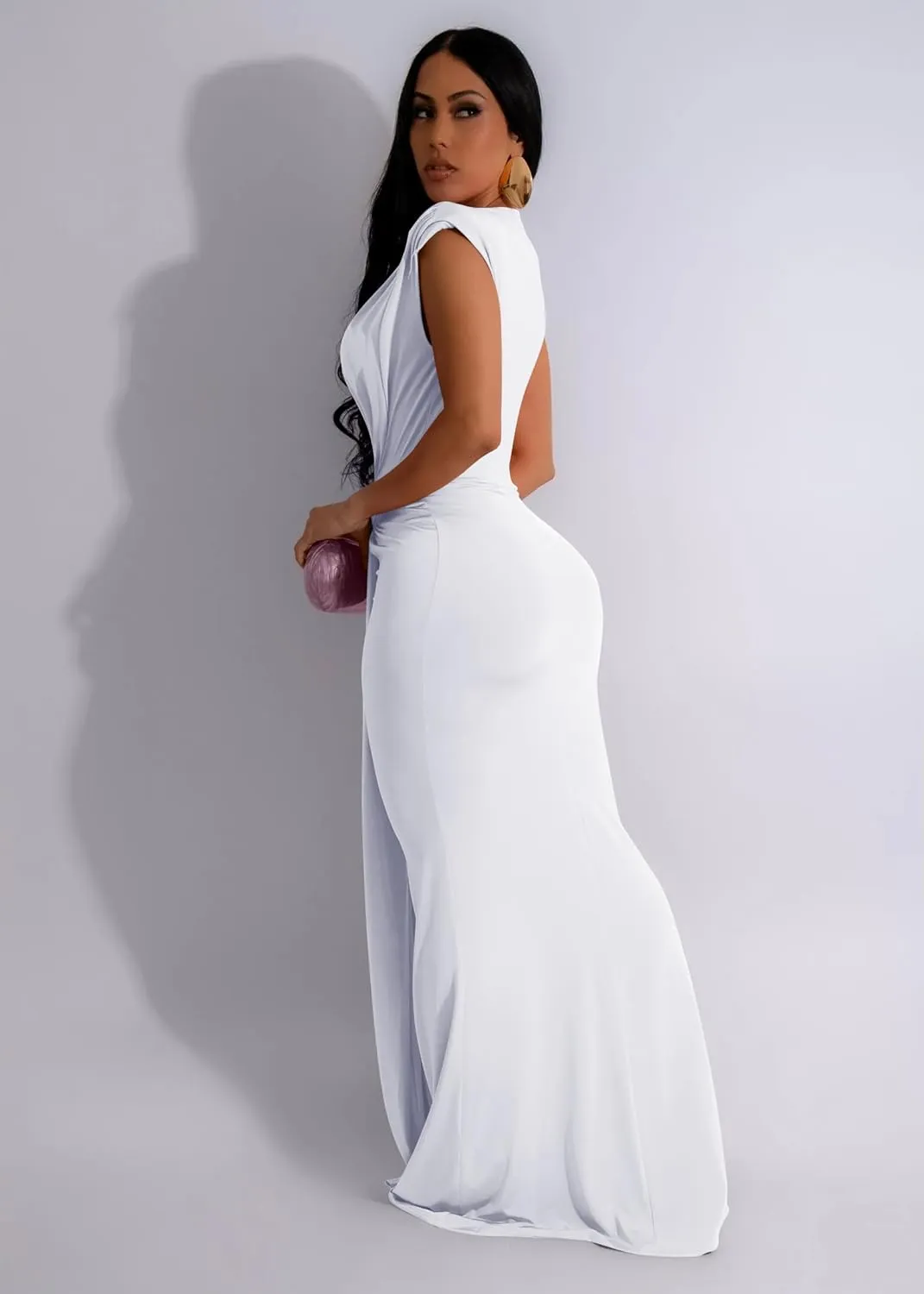 Memoriesea Women's Elegant Sleeveless Deep V Neck Bodycon Party Evening Gown Maxi Dress