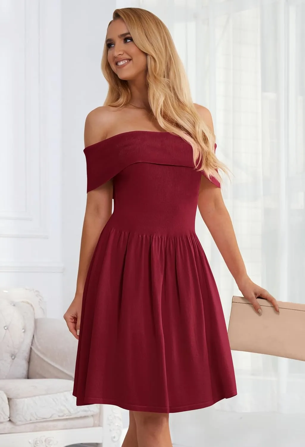 MEROKEETY Women's Summer Off Shoulder Mini Dresses 2025 Ruffle A Line Cocktail Party Knit Dress