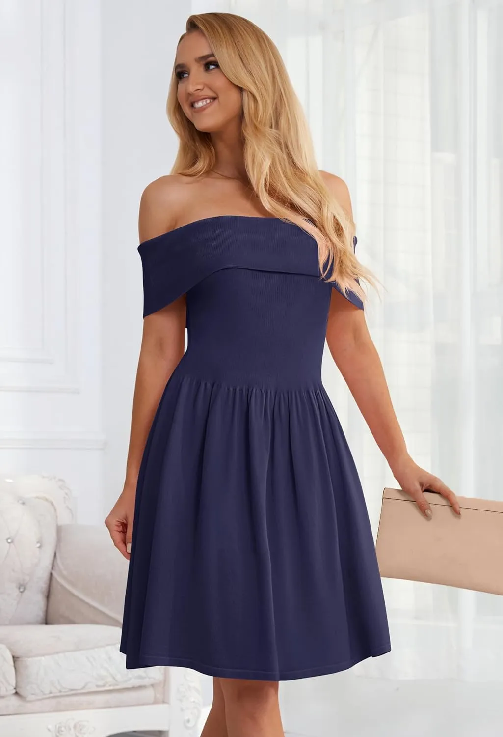 MEROKEETY Women's Summer Off Shoulder Mini Dresses 2025 Ruffle A Line Cocktail Party Knit Dress