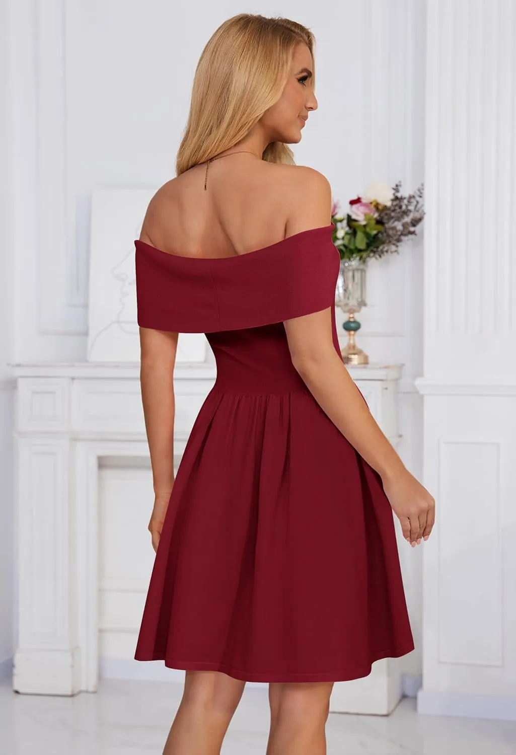 MEROKEETY Women's Summer Off Shoulder Mini Dresses 2025 Ruffle A Line Cocktail Party Knit Dress