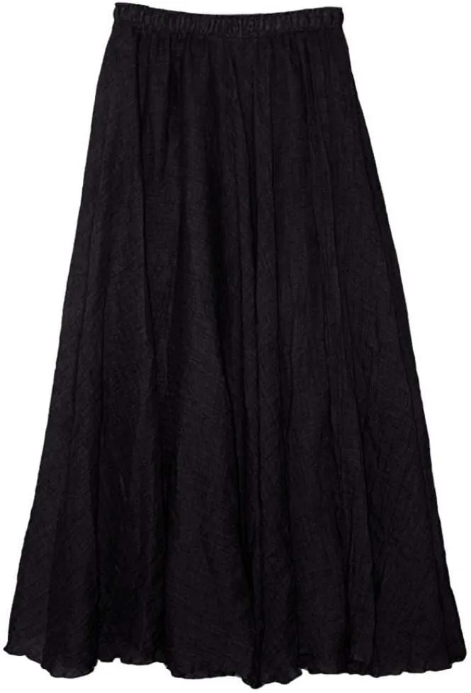 NREALY Falda Women's 3/4 Bohemian Style Elastic Waist Band Cotton Linen Long Maxi Dress Skirt