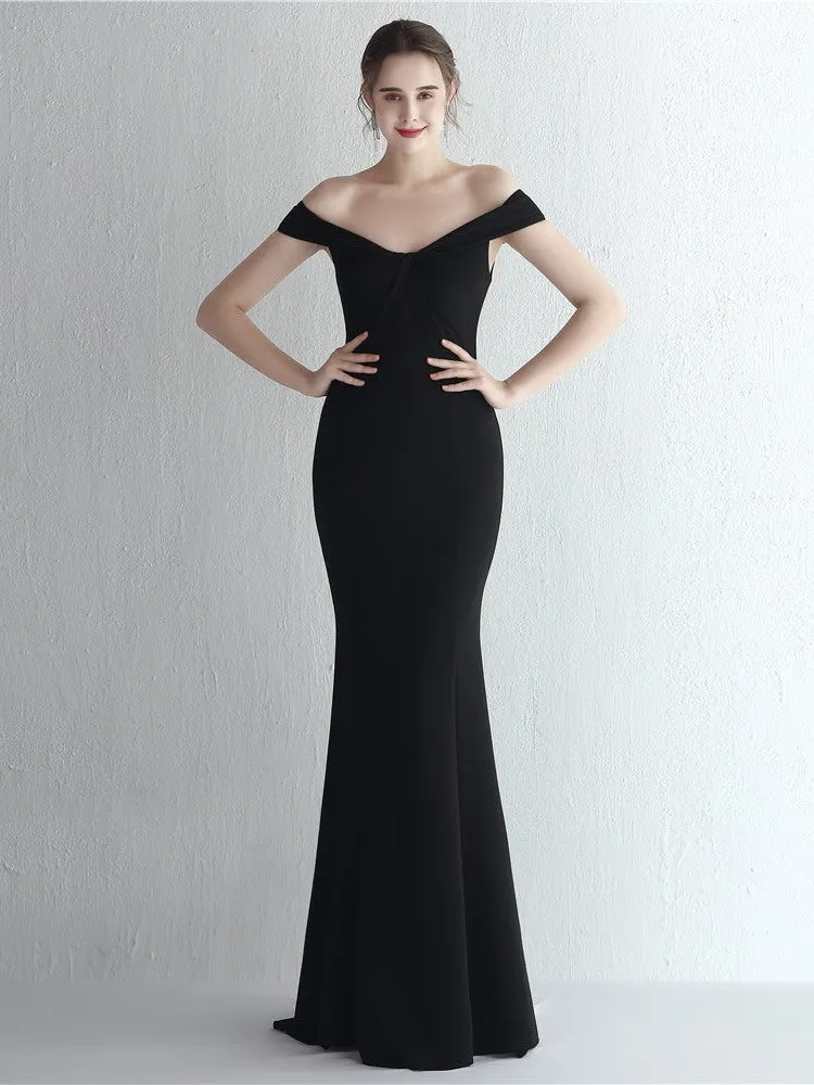 Off-Shoulder Forest Green Sleek Silhouette Evening Dress