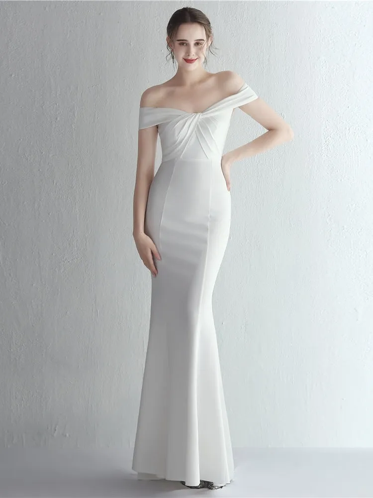Off-Shoulder Forest Green Sleek Silhouette Evening Dress