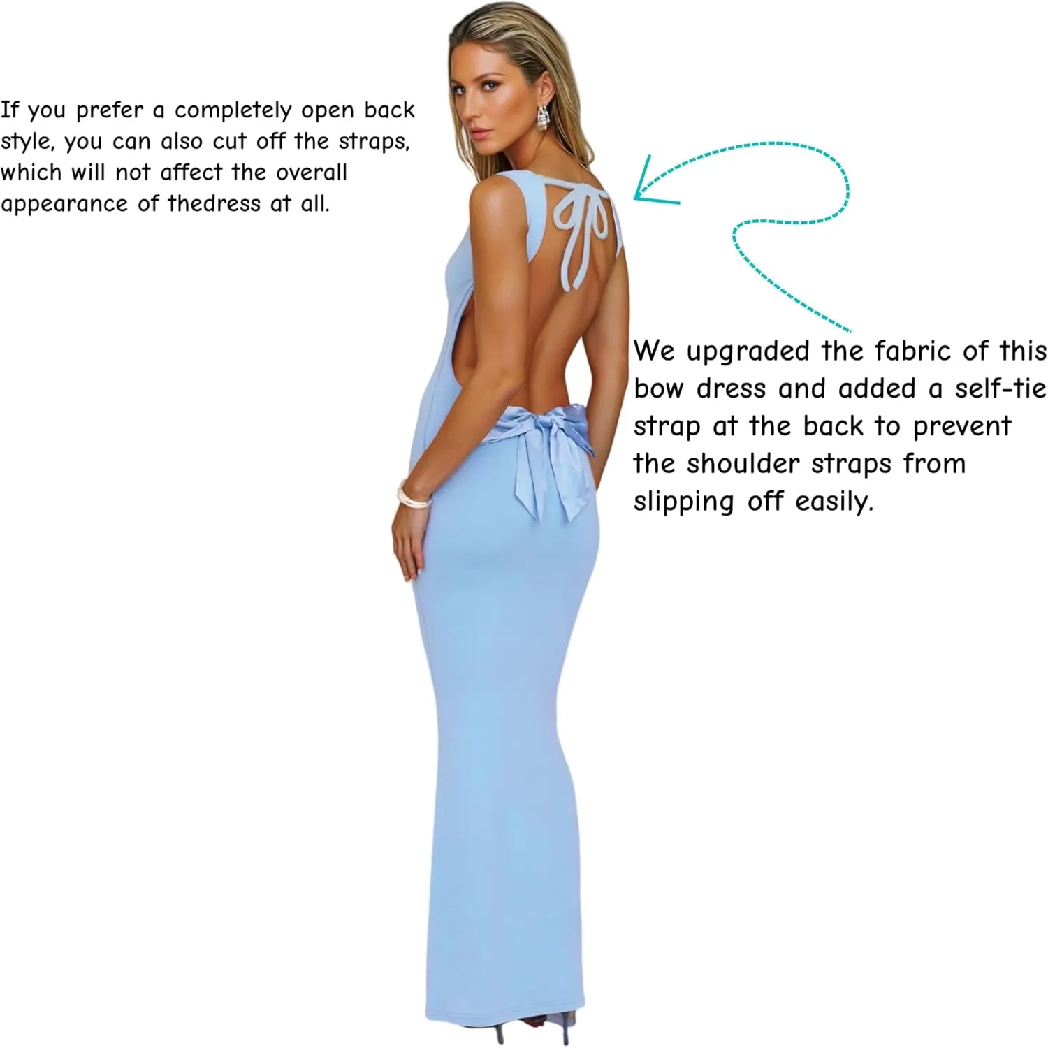 RARITYUS Women's Sexy Cowl Neck Backless Maxi Dress Elegant Satin Bowknot Long Dress Cocktail Party Evening Gown