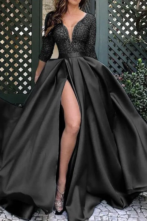 Sexy Pink Slit A-Line Formal Gown Prom Dress