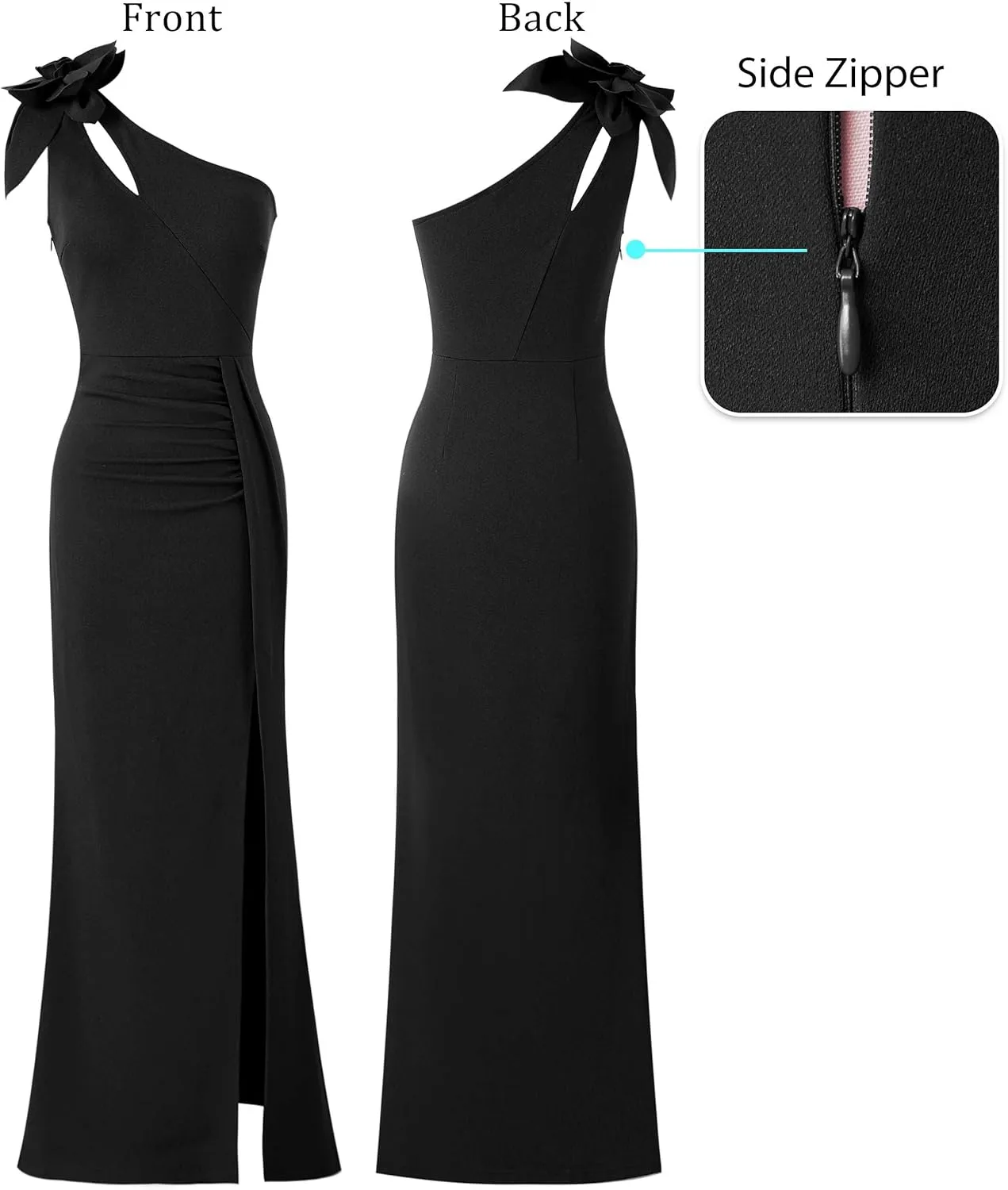 VFSHOW Womens 3D Flower One Shoulder Ruched Prom Formal Wedding Guest Maxi Dress 2023 Sexy Cocktail Split Cutout Evening Gown