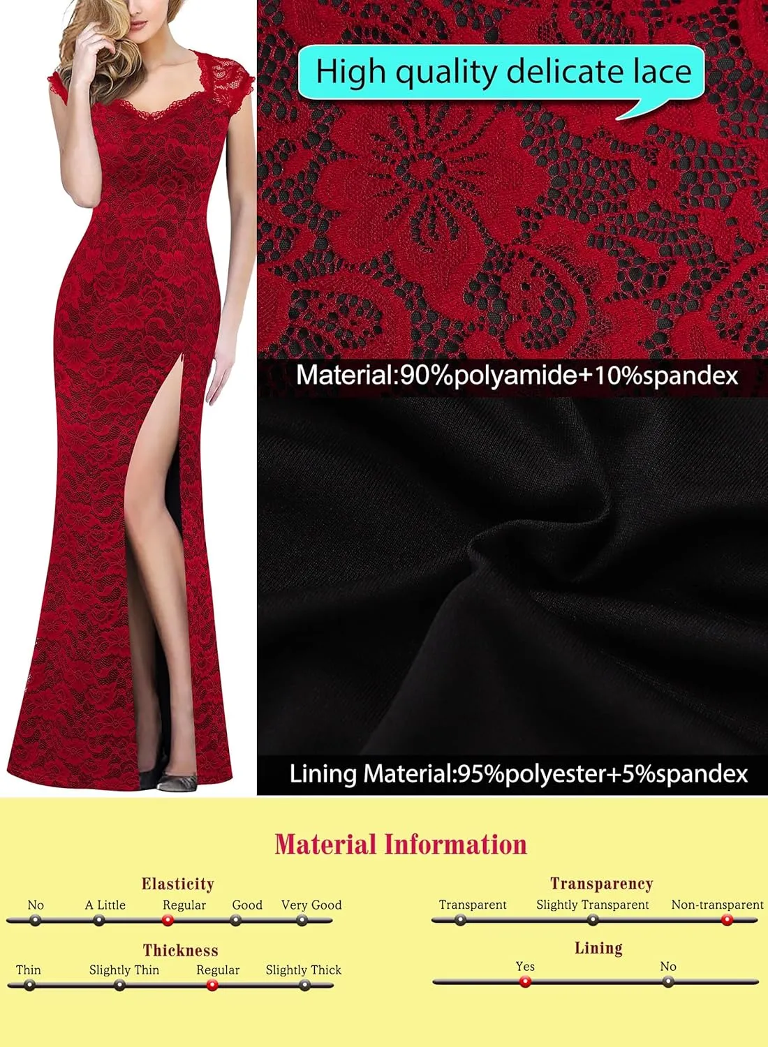 VFSHOW Womens Floral Lace Sweetheart Neck Open Back Zipper High Split Formal Evening Gown Wedding Prom Maxi Long Dress