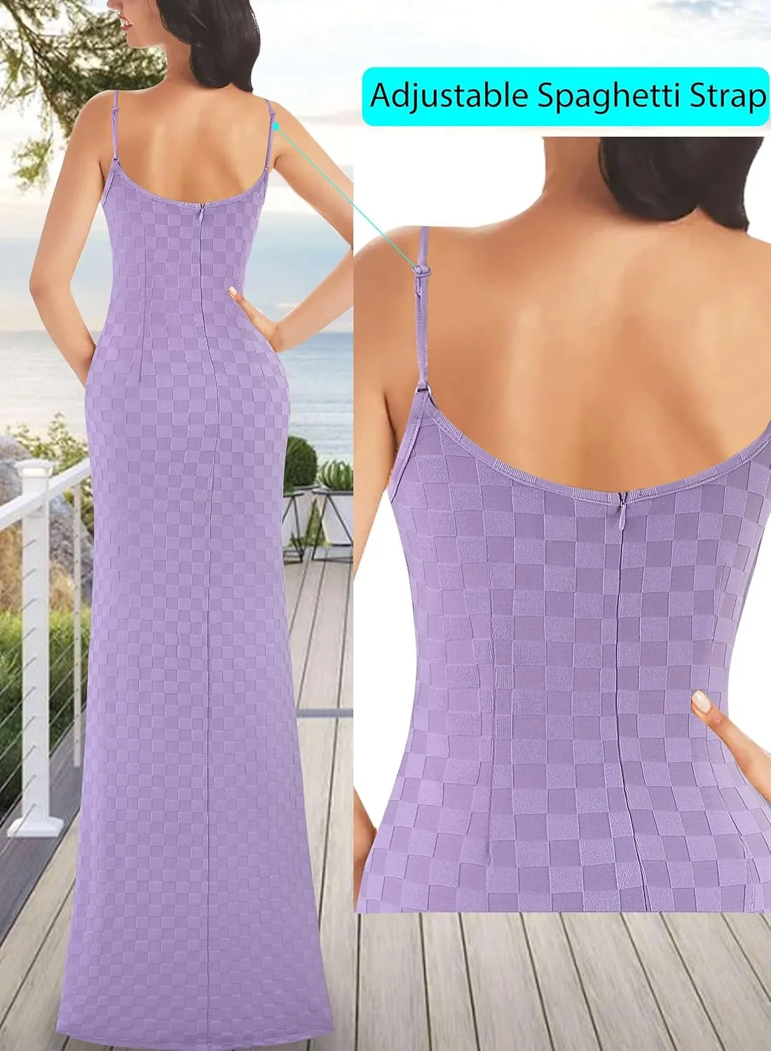 VFSHOW Womens Sexy Formal Ruched Fitted High Slit Bodycon Maxi Dress Spaghetti Strap Sweetheart Cocktail Prom Evening Gown