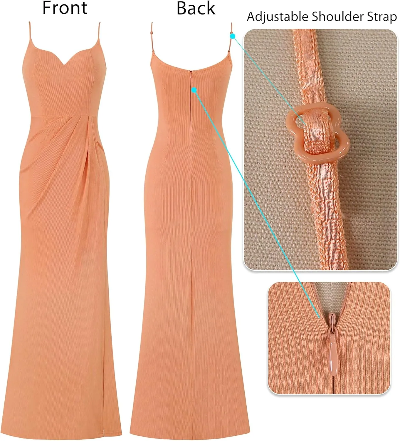 VFSHOW Womens Sexy Formal Ruched Fitted High Slit Bodycon Maxi Dress Spaghetti Strap Sweetheart Cocktail Prom Evening Gown