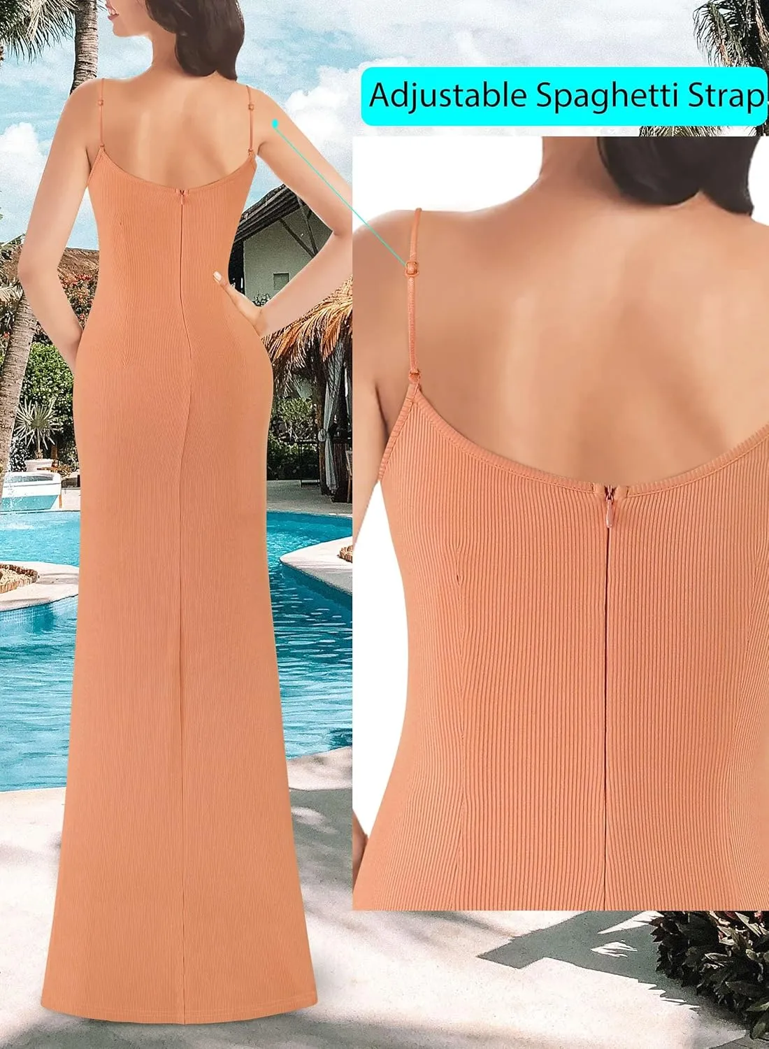 VFSHOW Womens Sexy Formal Ruched Fitted High Slit Bodycon Maxi Dress Spaghetti Strap Sweetheart Cocktail Prom Evening Gown
