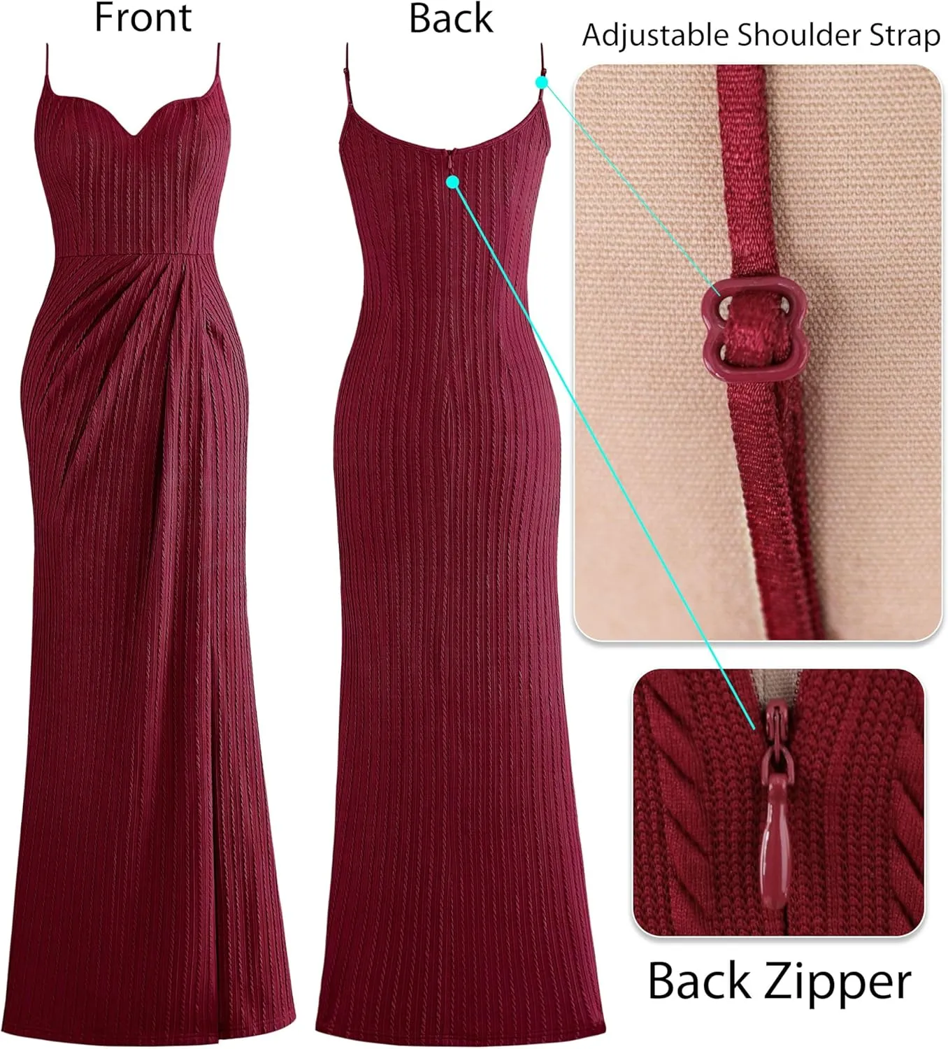 VFSHOW Womens Sexy Formal Ruched Fitted High Slit Bodycon Maxi Dress Spaghetti Strap Sweetheart Cocktail Prom Evening Gown