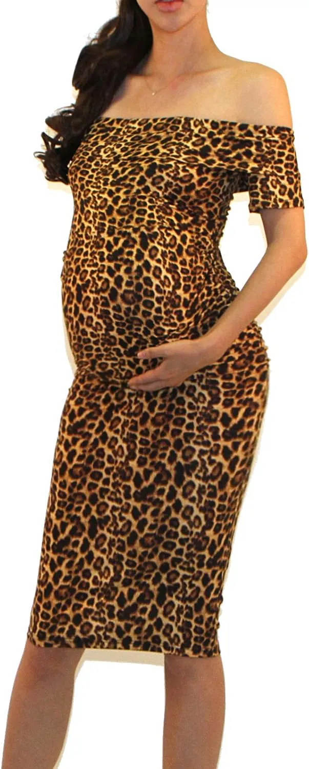 Vivicastle USA Women's Off Shoulder Ruffle Ruched Sides Knee Length Maternity Bodycon Dress