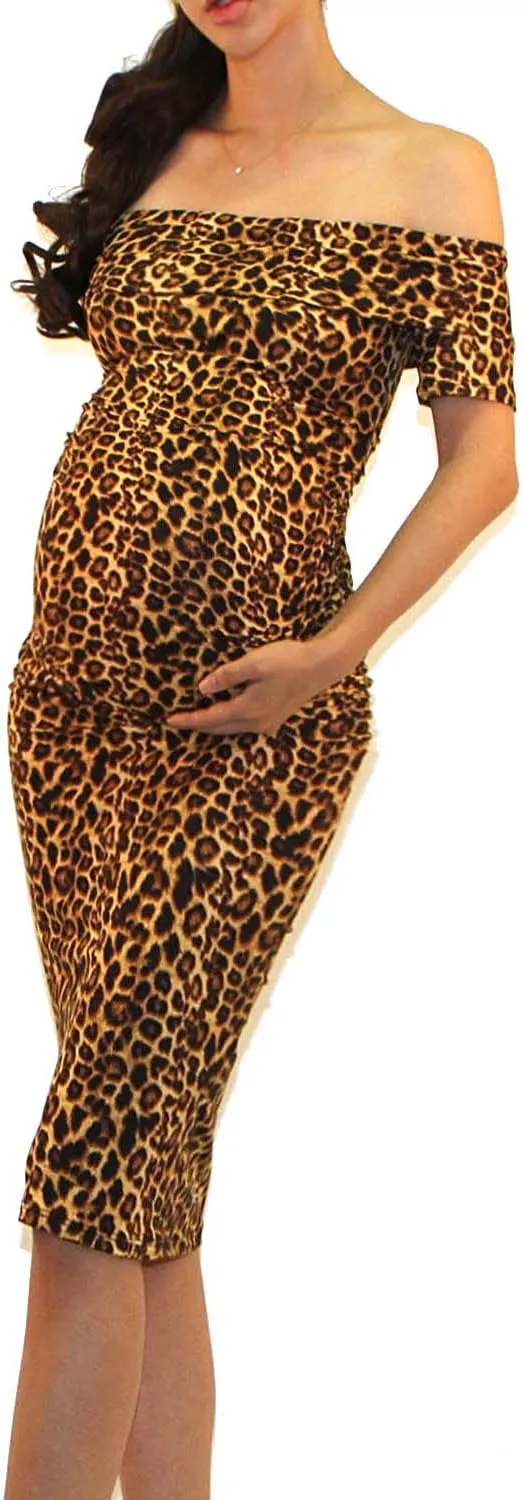 Vivicastle USA Women's Off Shoulder Ruffle Ruched Sides Knee Length Maternity Bodycon Dress