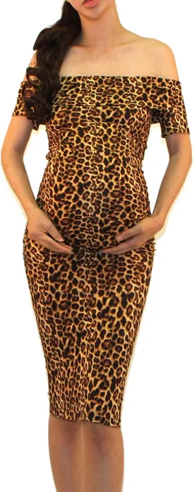 Vivicastle USA Women's Off Shoulder Ruffle Ruched Sides Knee Length Maternity Bodycon Dress