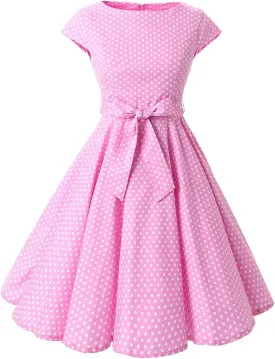 Women 50s 60s Vintage Polka Dot 1950s Cocktail Party Swing Dress Doll Collar Retro Audrey Hepburn Rockabilly Prom Dress