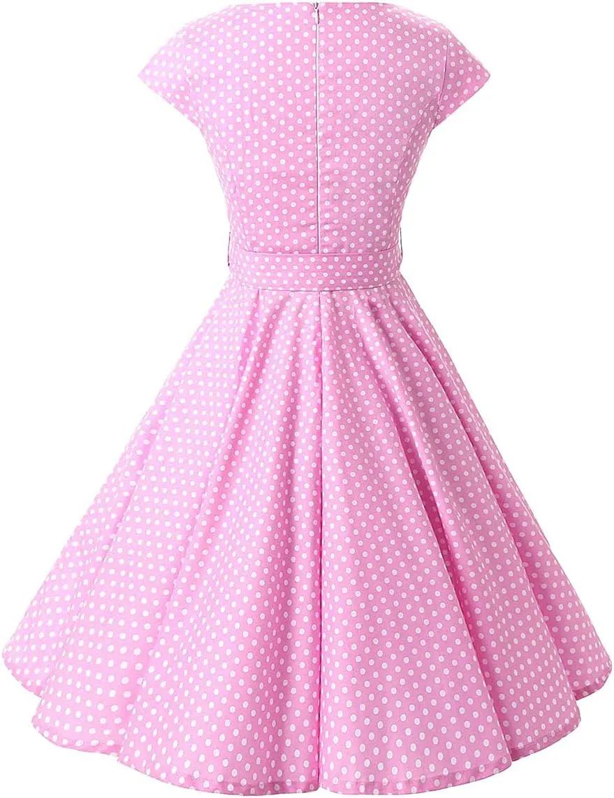 Women 50s 60s Vintage Polka Dot 1950s Cocktail Party Swing Dress Doll Collar Retro Audrey Hepburn Rockabilly Prom Dress