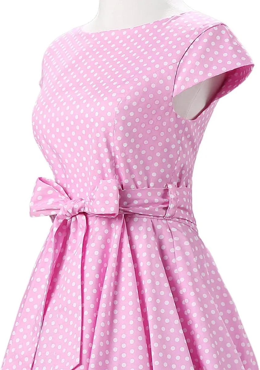 Women 50s 60s Vintage Polka Dot 1950s Cocktail Party Swing Dress Doll Collar Retro Audrey Hepburn Rockabilly Prom Dress