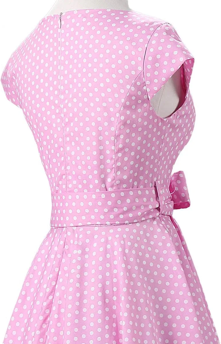 Women 50s 60s Vintage Polka Dot 1950s Cocktail Party Swing Dress Doll Collar Retro Audrey Hepburn Rockabilly Prom Dress