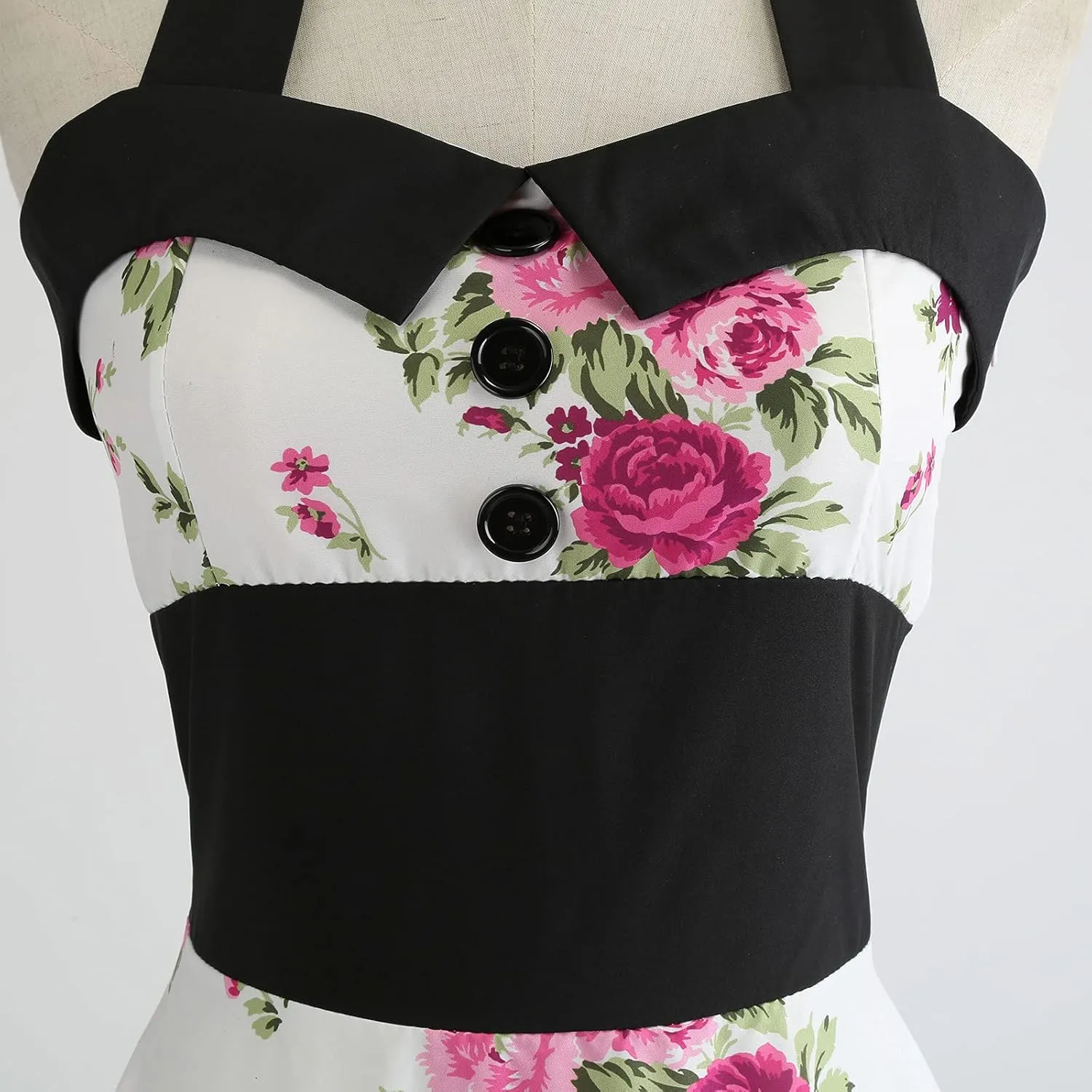 Women 50s Vintage Polka Dot Halter Cocktail Swing Dress Buttons Floral 1950s Rockabilly Audrey Hepburn Prom Tea Party Dress