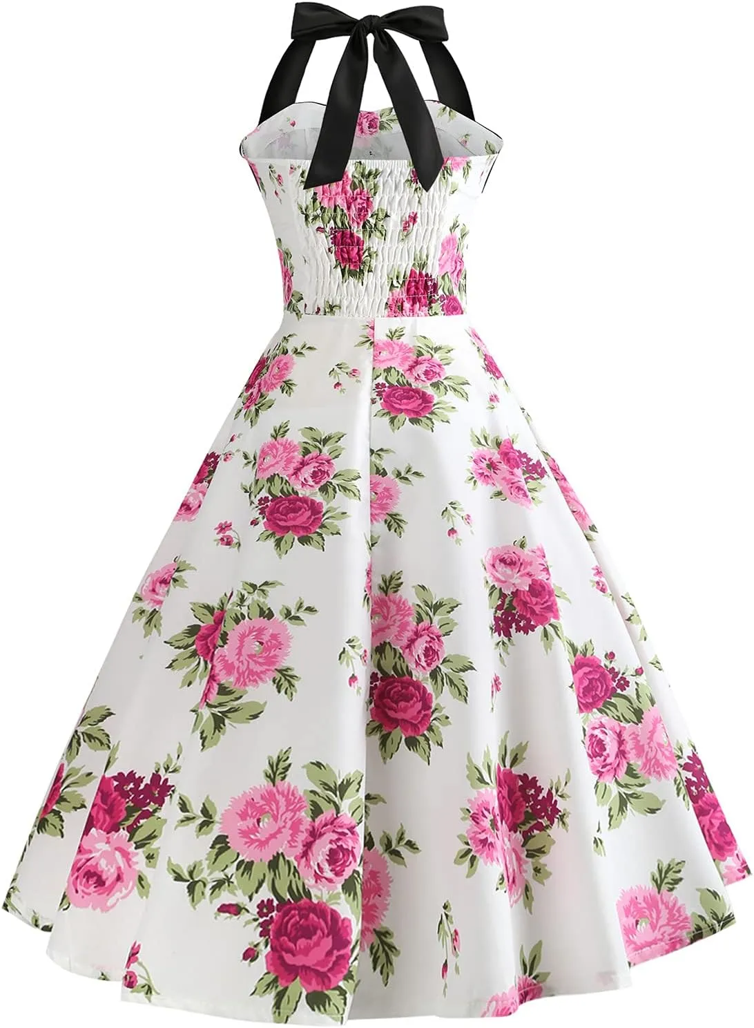 Women 50s Vintage Polka Dot Halter Cocktail Swing Dress Buttons Floral 1950s Rockabilly Audrey Hepburn Prom Tea Party Dress