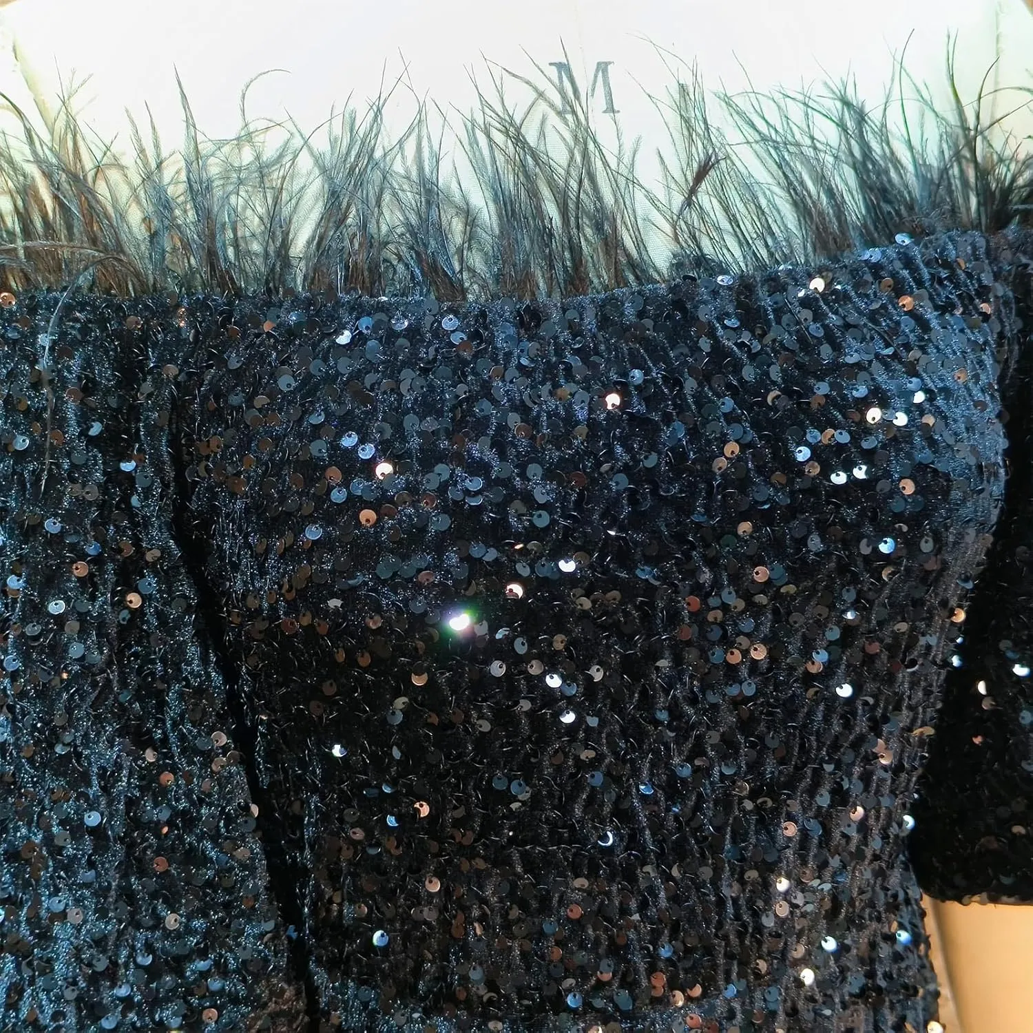 Women Sexy Sequin Off The Shoulder Puff 3/4 Sleeve Bodycon Dress Formal Party Cocktail Evening Midi Dress