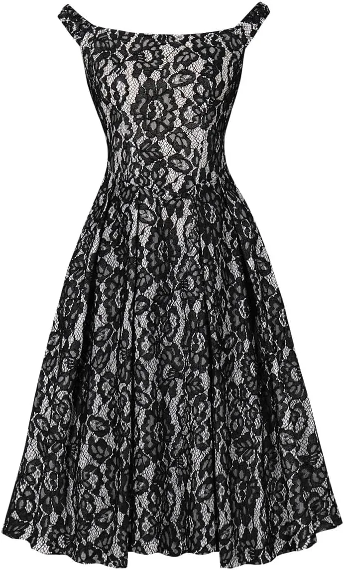 Women Vintage Lace Jacquard Dress Back Tie Sexy Sleeveless Elegant Evening Gown Club Party Dress