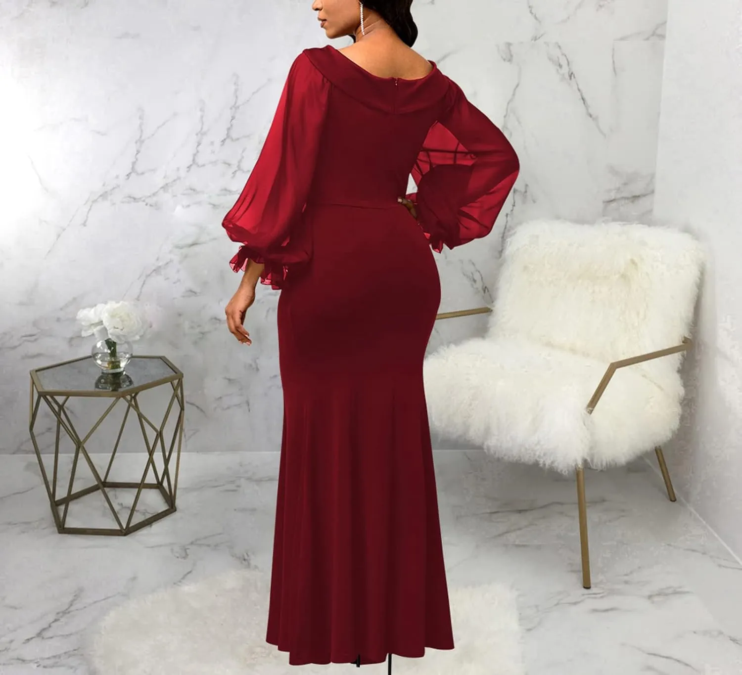 Women's Elegant Formal Mermaid Maxi Dress Off Shoulder Long Sleeve Wedding Split Evening Gown Prom Cocktail Party Dresses