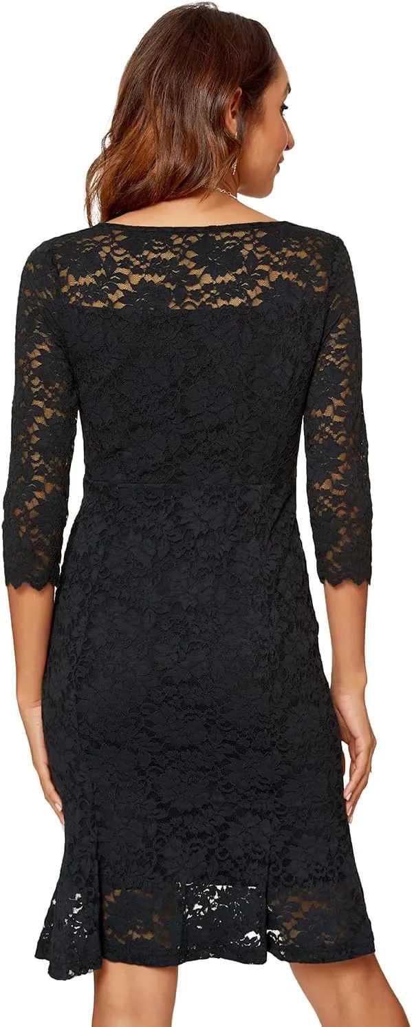 Womens Lace Floral Overlay Sexy V Neck Evening Cocktail Party Mermaid Bodycon Dresses