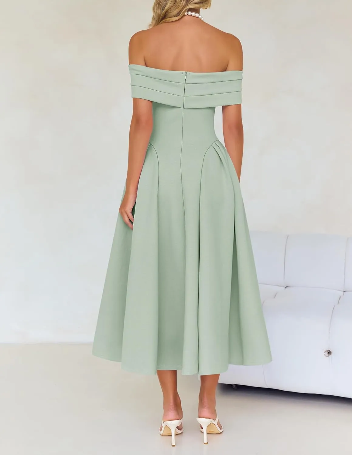 ZESICA Cocktail Dresses for Women's Elegant Off Shoulder Short Sleeve Swing A Line Wedding Evening Party Midi Dress