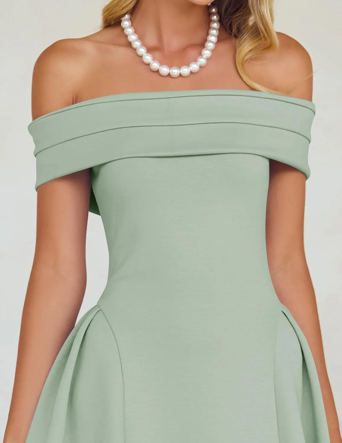 ZESICA Cocktail Dresses for Women's Elegant Off Shoulder Short Sleeve Swing A Line Wedding Evening Party Midi Dress