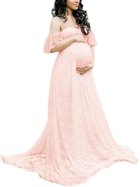 ZIUMUDY Photography Maternity Dress Off Shoulder Lace Baby Shower Pregnant Wedding Dress