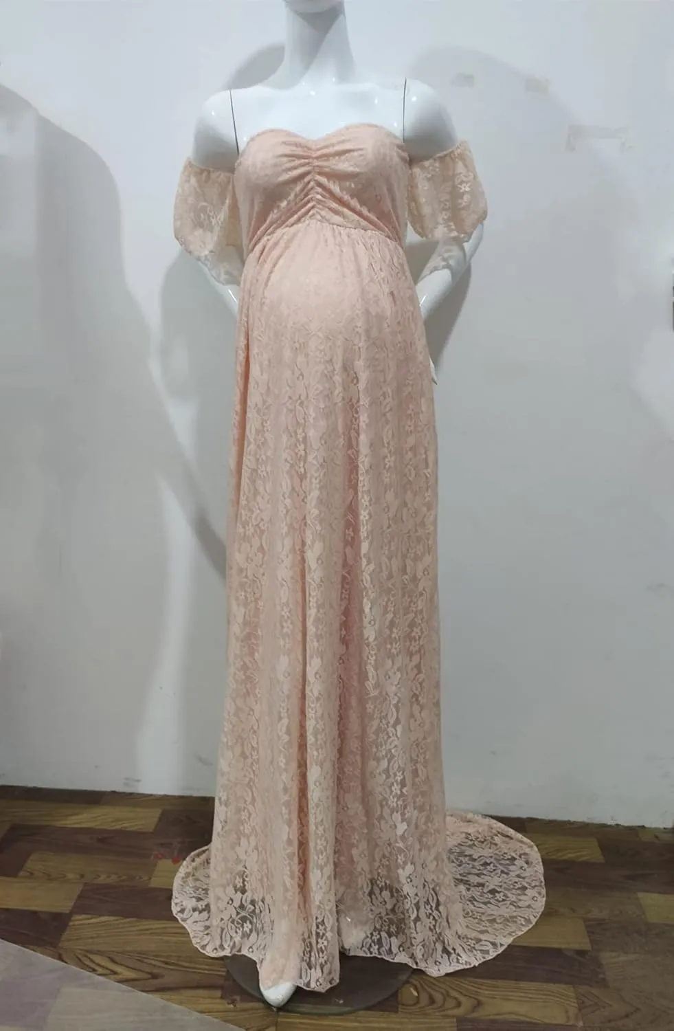ZIUMUDY Photography Maternity Dress Off Shoulder Lace Baby Shower Pregnant Wedding Dress