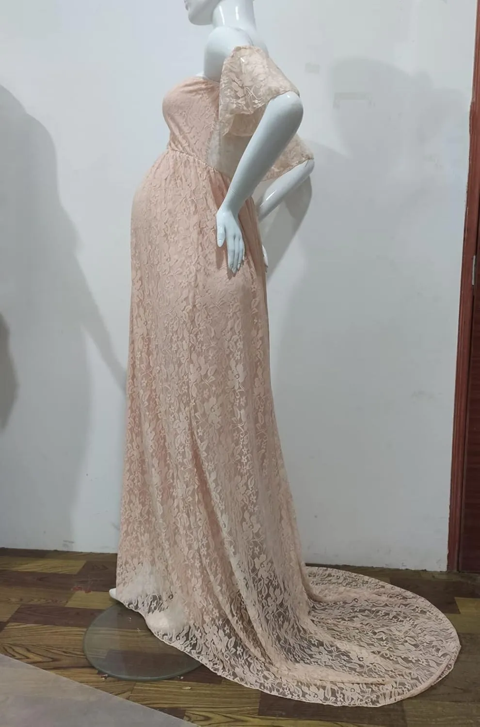 ZIUMUDY Photography Maternity Dress Off Shoulder Lace Baby Shower Pregnant Wedding Dress